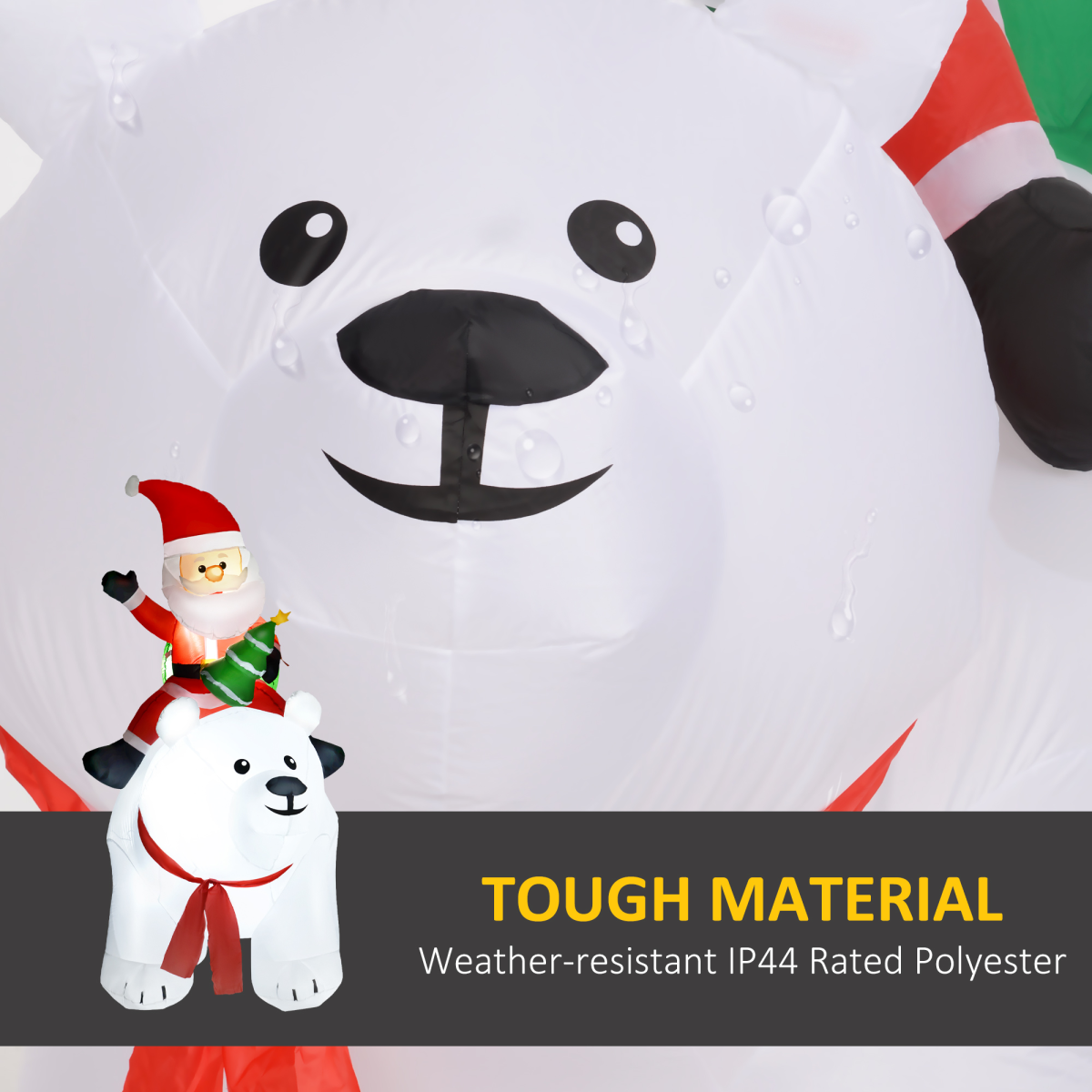 Outsunny 6.6ft Christmas Inflatable Santa Claus on Polar Bear with LED Lights – Outdoor Decoration, White
