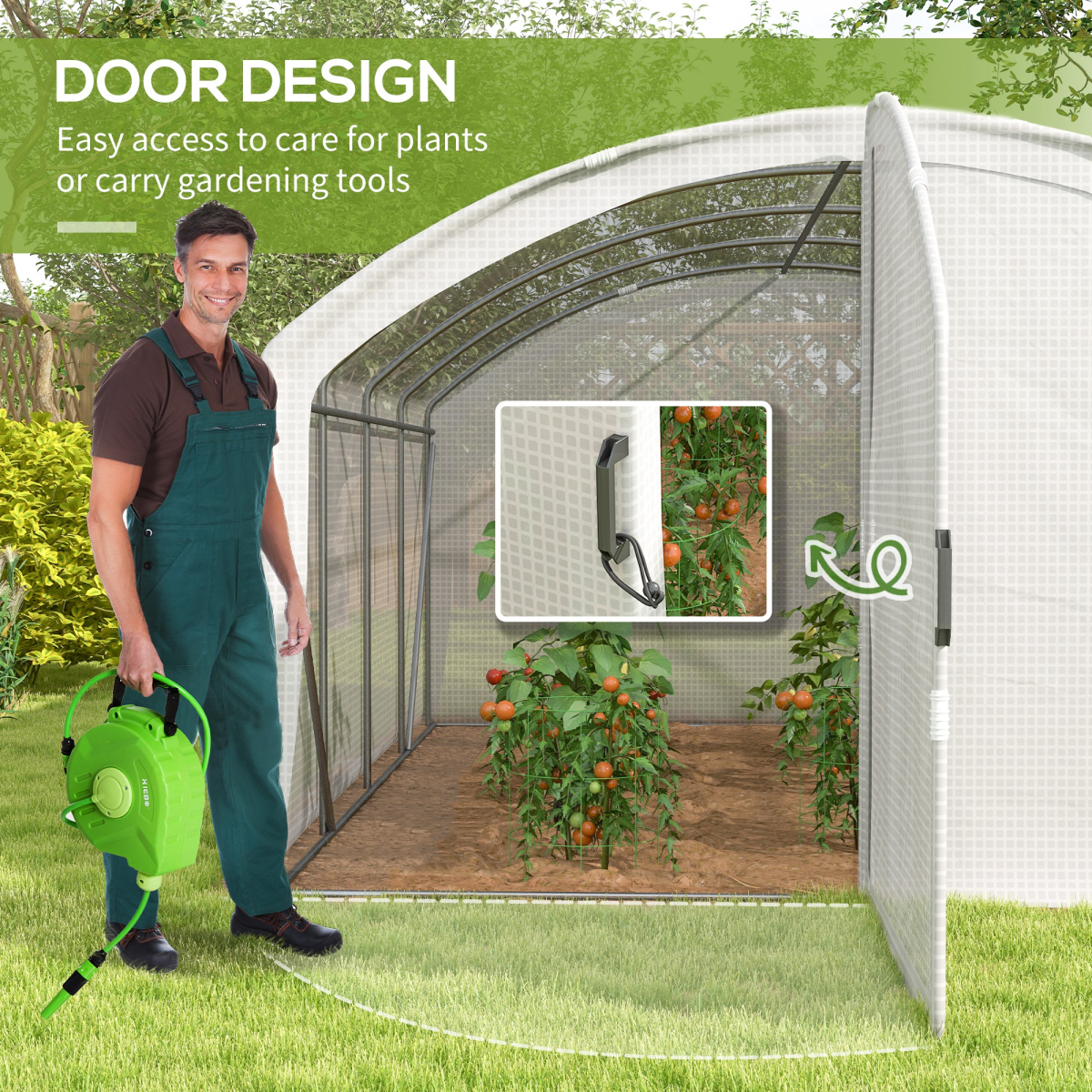 Outsunny 4 x 3 x 2m Polytunnel Greenhouse with Hinged Door & UV PE Cover – Galvanised Steel Frame, White