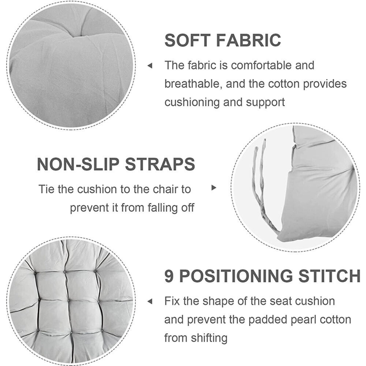 Plain Tie-On Seat Pad Cushions, Set of 4 – Soft Cotton-Cover Chair Pads for Dining, Kitchen & Garden, Grey