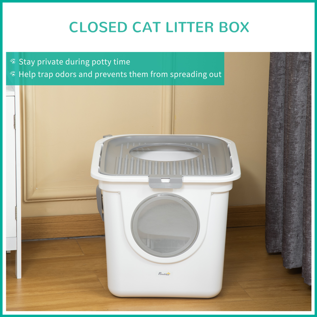 Pawhut Cat Litter Box with Front Entrance, Top Exit & Scoop – Enclosed Pull-Out Tray Toilet, White