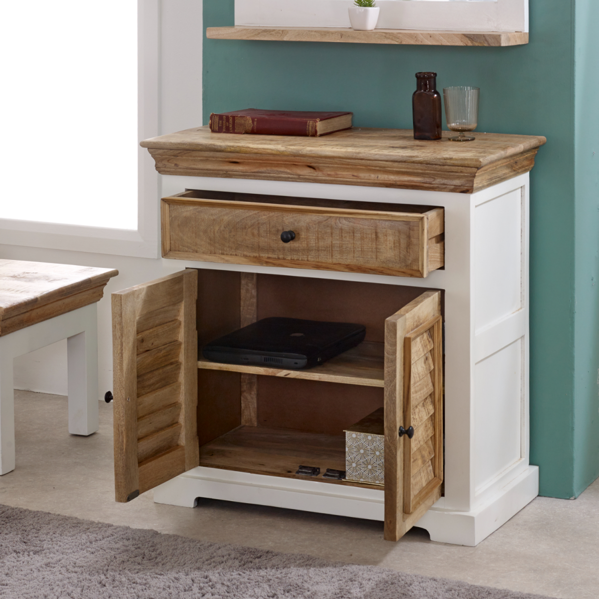 Alfie Mango Wood Sideboard with 1 Drawer and 2 Cupboard Doors – Handmade Dining Storage