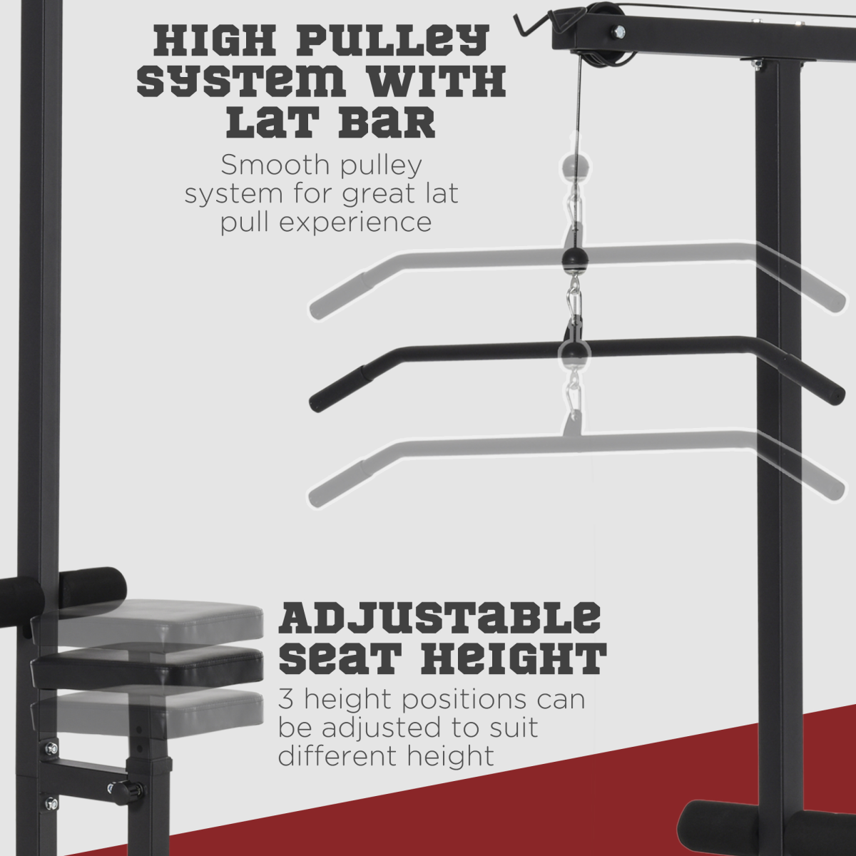 HOMCOM Power Tower with Lat Pulldown, Seated Row & Adjustable Seat – Home Gym Pull Up Station, 100kg Max Load