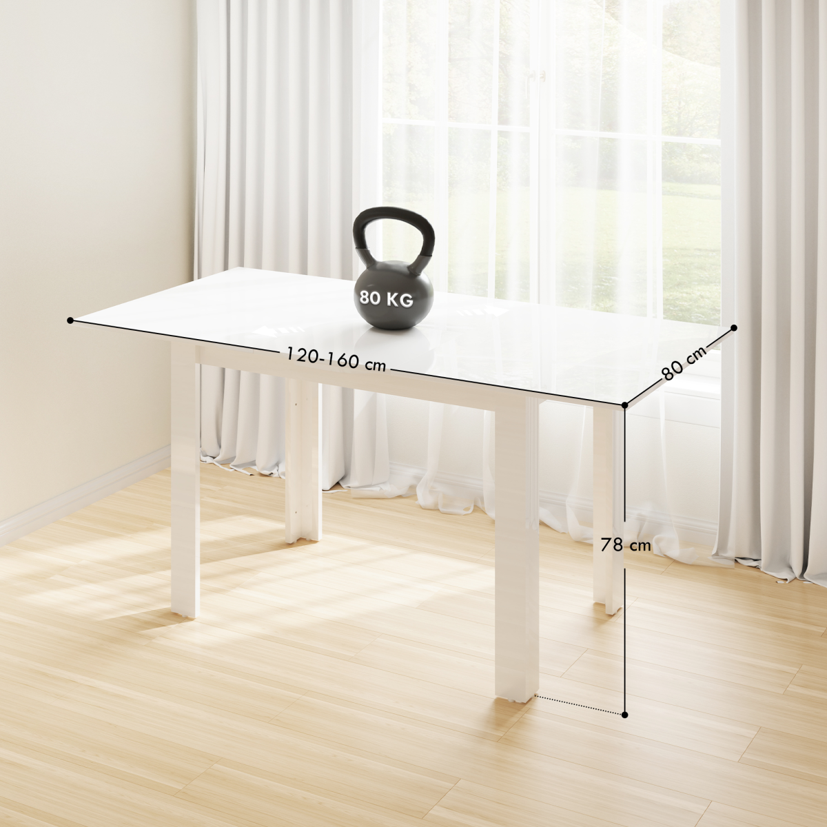 HOMCOM Extendable High Gloss Dining Table for 4–6 with Flip Centre Leaf – Extends 120–160cm, White
