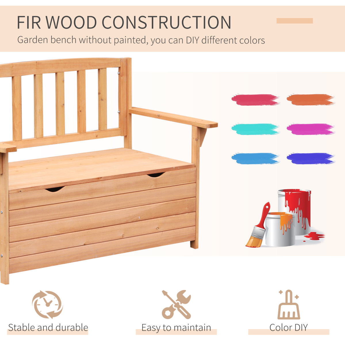 Outsunny Garden Storage Bench with 164L Hidden Storage – All-Weather Solid Fir Wood Seat Box, 200kg Capacity