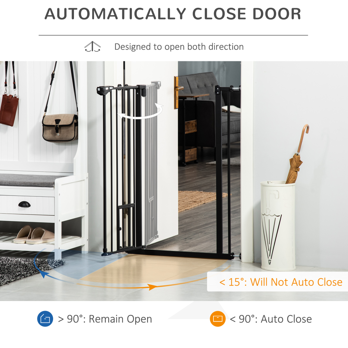 PawHut Extra Tall Auto-Close Dog Gate with Cat Door, 74–80cm – Steel Stair Gate with Rotatable Locks