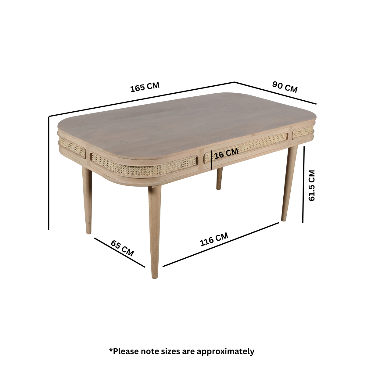 Valencia Cane & Mango Wood 6 Seater Dining Table – Hand-Crafted Natural Dining Room Table