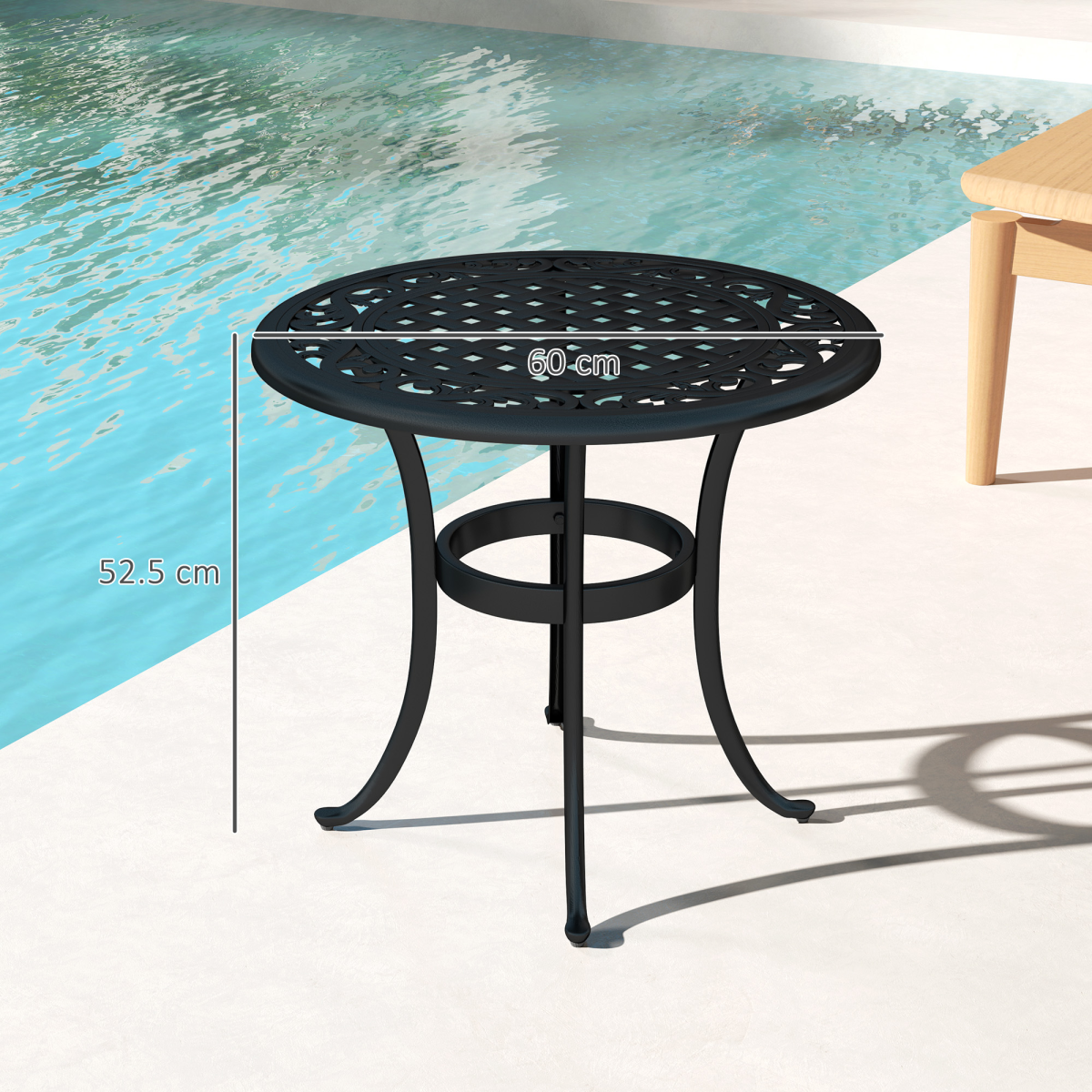 Outsunny Cast Aluminium Garden Side Table with Adjustable Footpads, 60kg Capacity – Outdoor Patio Table, Black