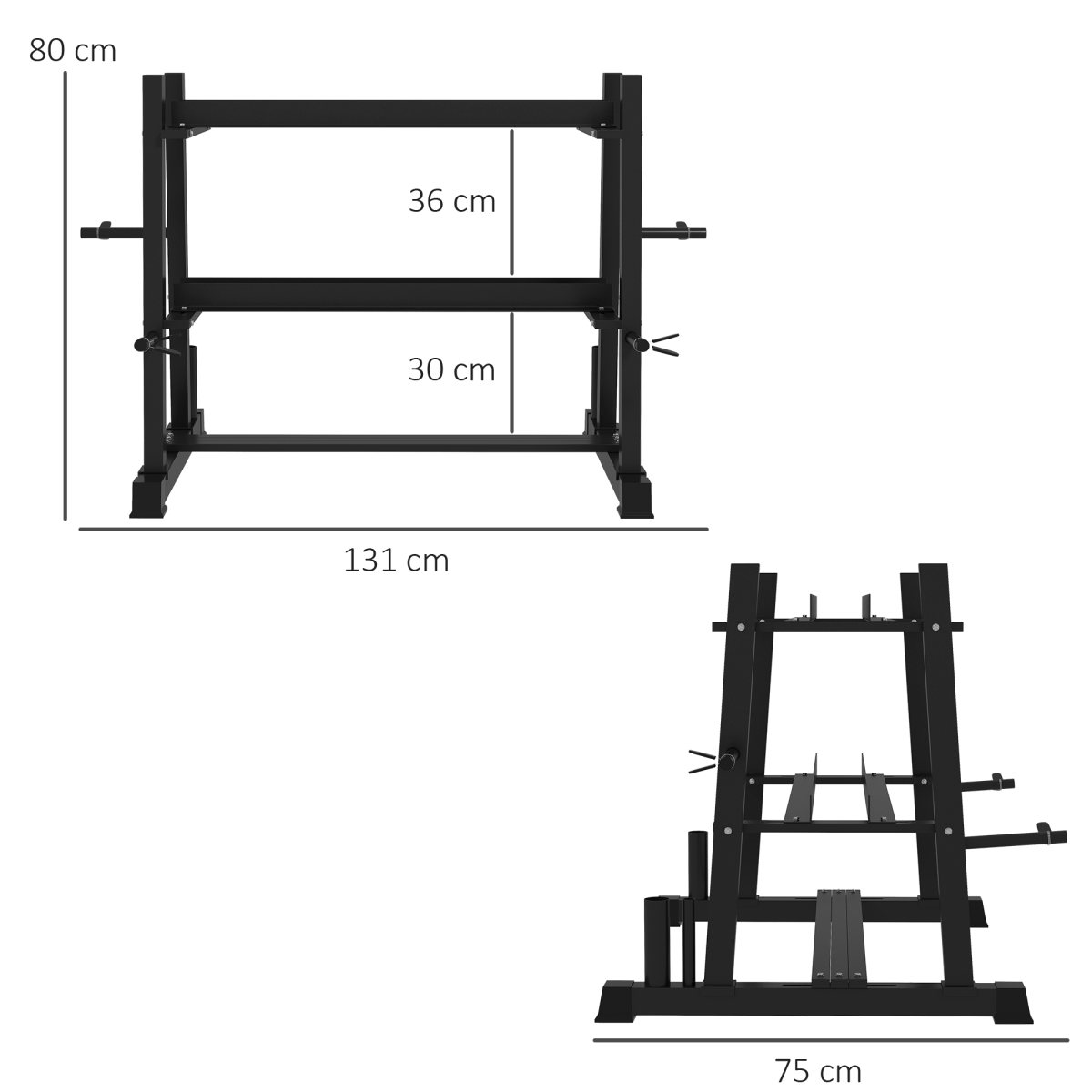SPORTNOW 3-Tier Weight Rack for Dumbbells, Kettlebells, Plates & Barbells, 200kg Capacity – Home Gym, Black