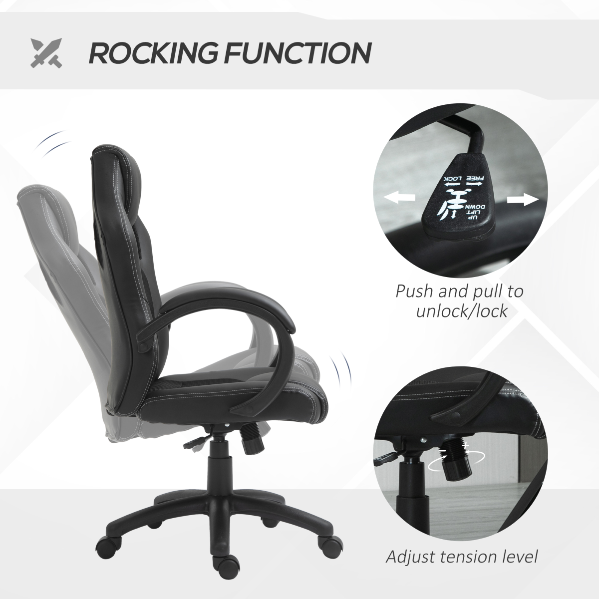 Vinsetto Executive Racing Gaming Chair with Adjustable Height and 360° Swivel – PU Leather Desk Chair, Black