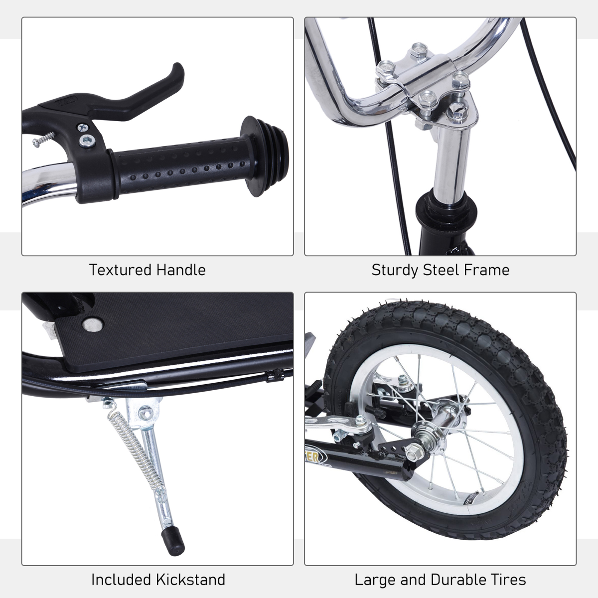 HOMCOM Teen Scooter with Adjustable Height, Dual Brakes, Big Rubber Wheels & Kickstand – Ages 5+