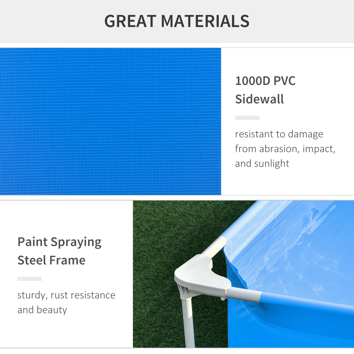 Outsunny Steel Frame Swimming Pool with Filter Pump, 315 x 225 x 75cm – Garden Family Pool, Blue
