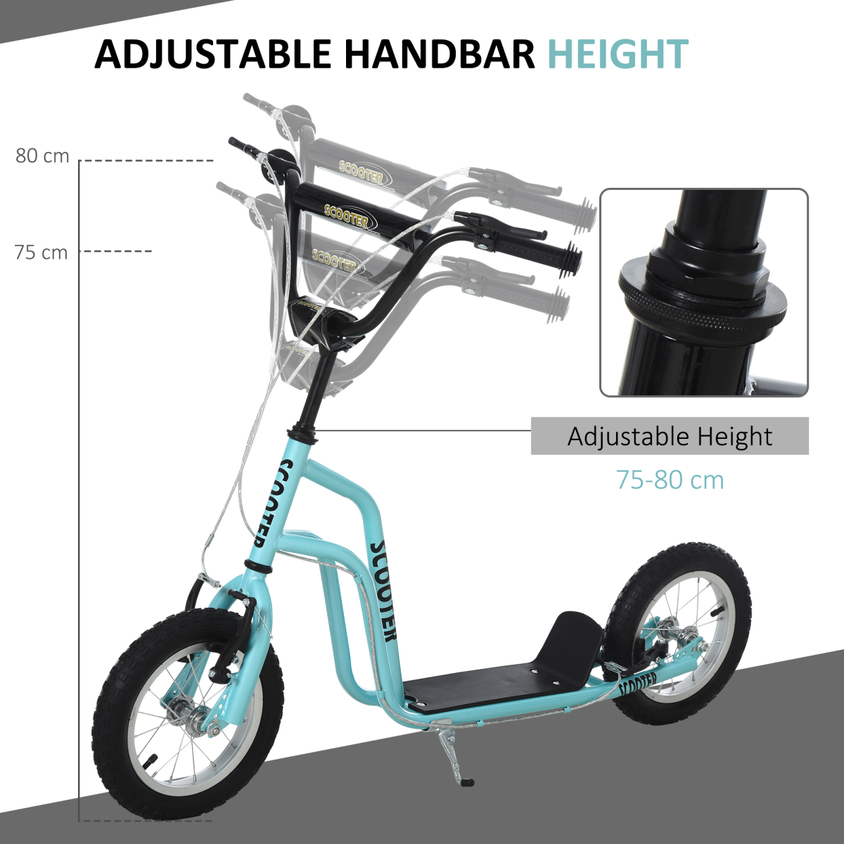 HOMCOM Kids Kick Scooter with Adjustable Handlebar, Dual Brakes & Inflatable Wheels – Steel Frame, Blue