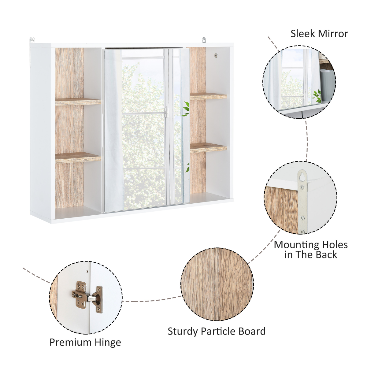 HOMCOM Wall Mounted Bathroom Cabinet with Mirrored Door and Adjustable Shelf – Space-Saving Storage
