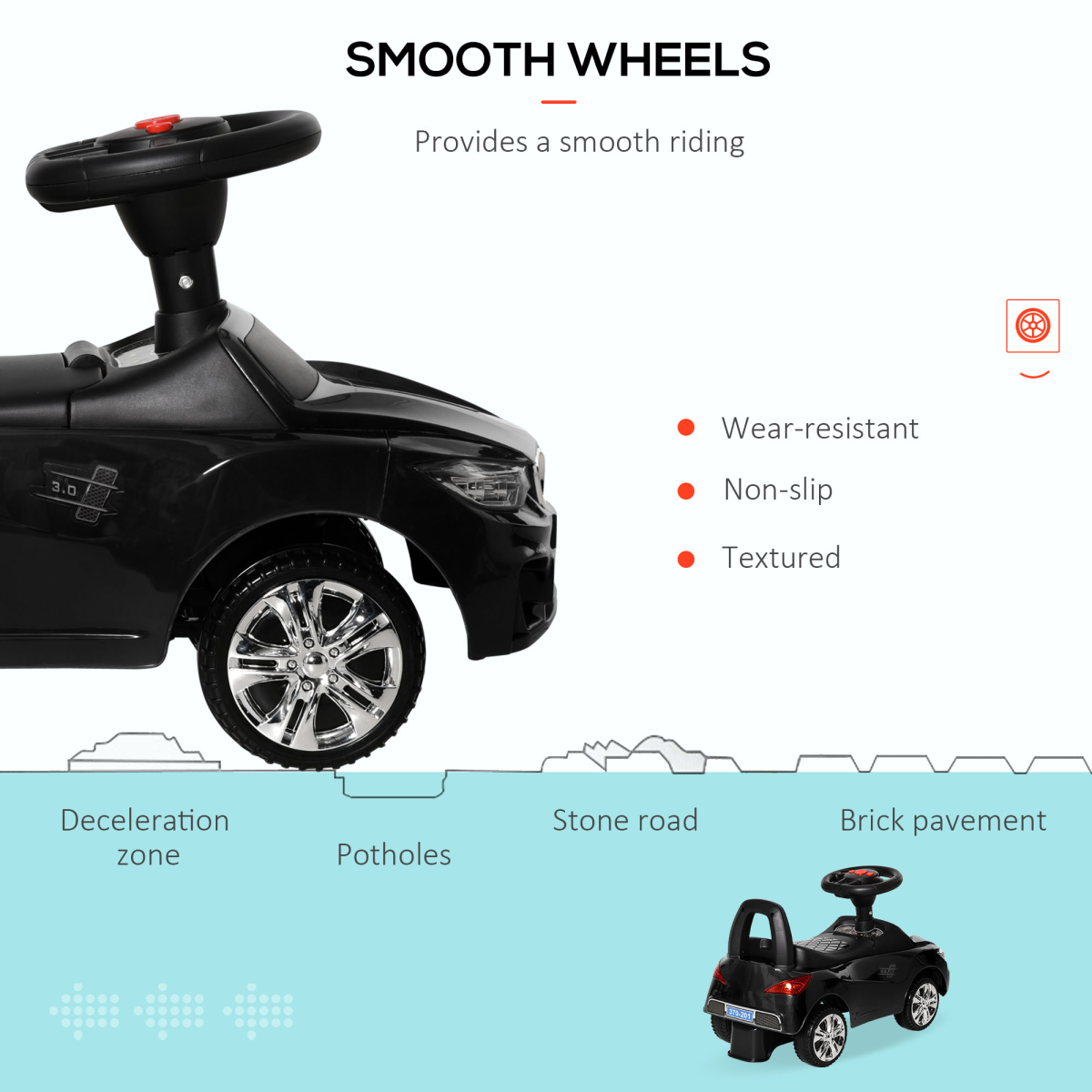 HOMCOM Ride-On Car for Toddlers with Steering Wheel, Horn & Under-Seat Storage – Foot-to-Floor Slider, Black