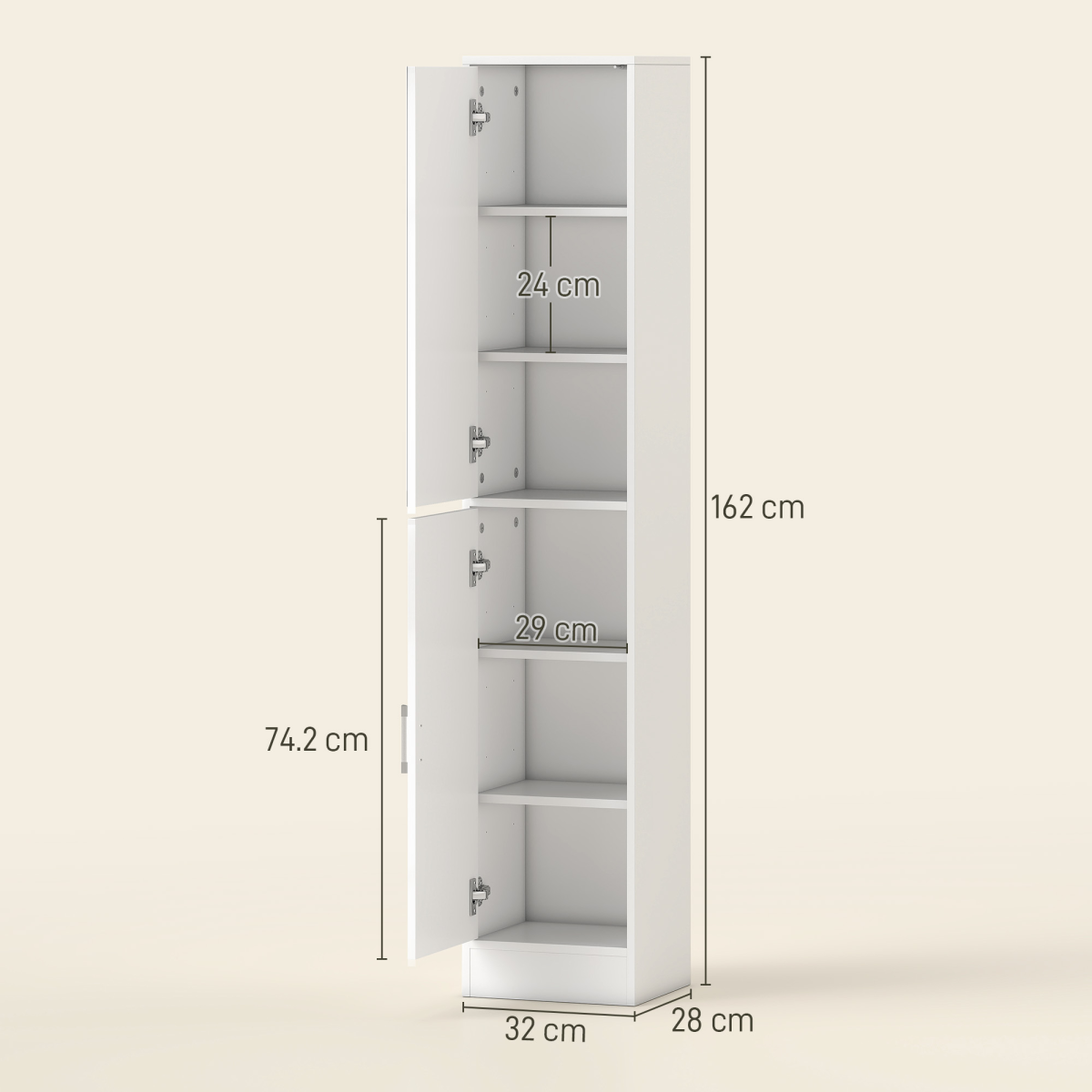 kleankin Tall Bathroom Cabinet with Mirror Door – Narrow Storage with Adjustable Shelves, High Gloss White