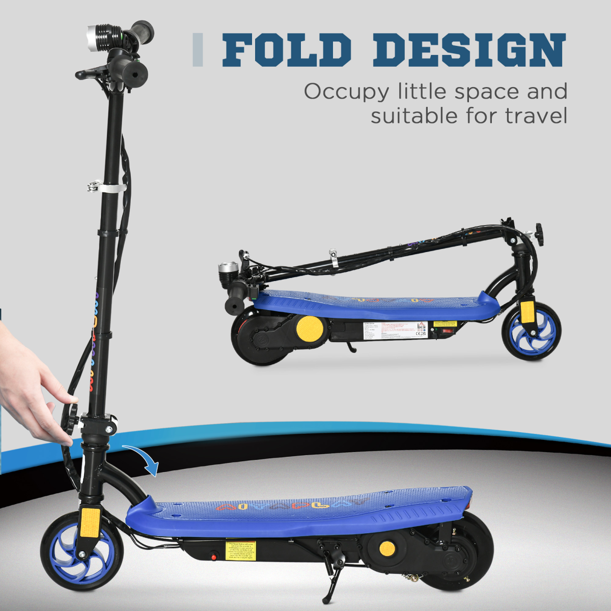 Kids Folding Electric Scooter with LED Headlight, Hand Brake & Adjustable Handlebars – For Ages 7-14, Blue