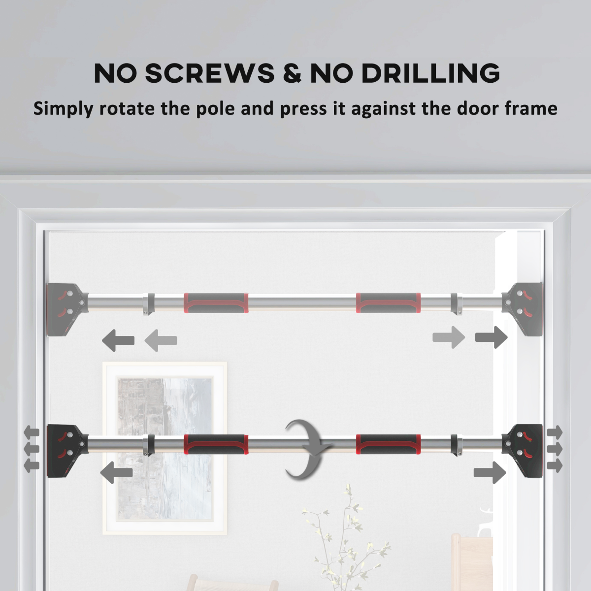 SPORTNOW No-Screw Doorway Pull Up Bar, Adjustable 75–92cm with Non-Slip Grips – 200kg Capacity Chin Up Bar