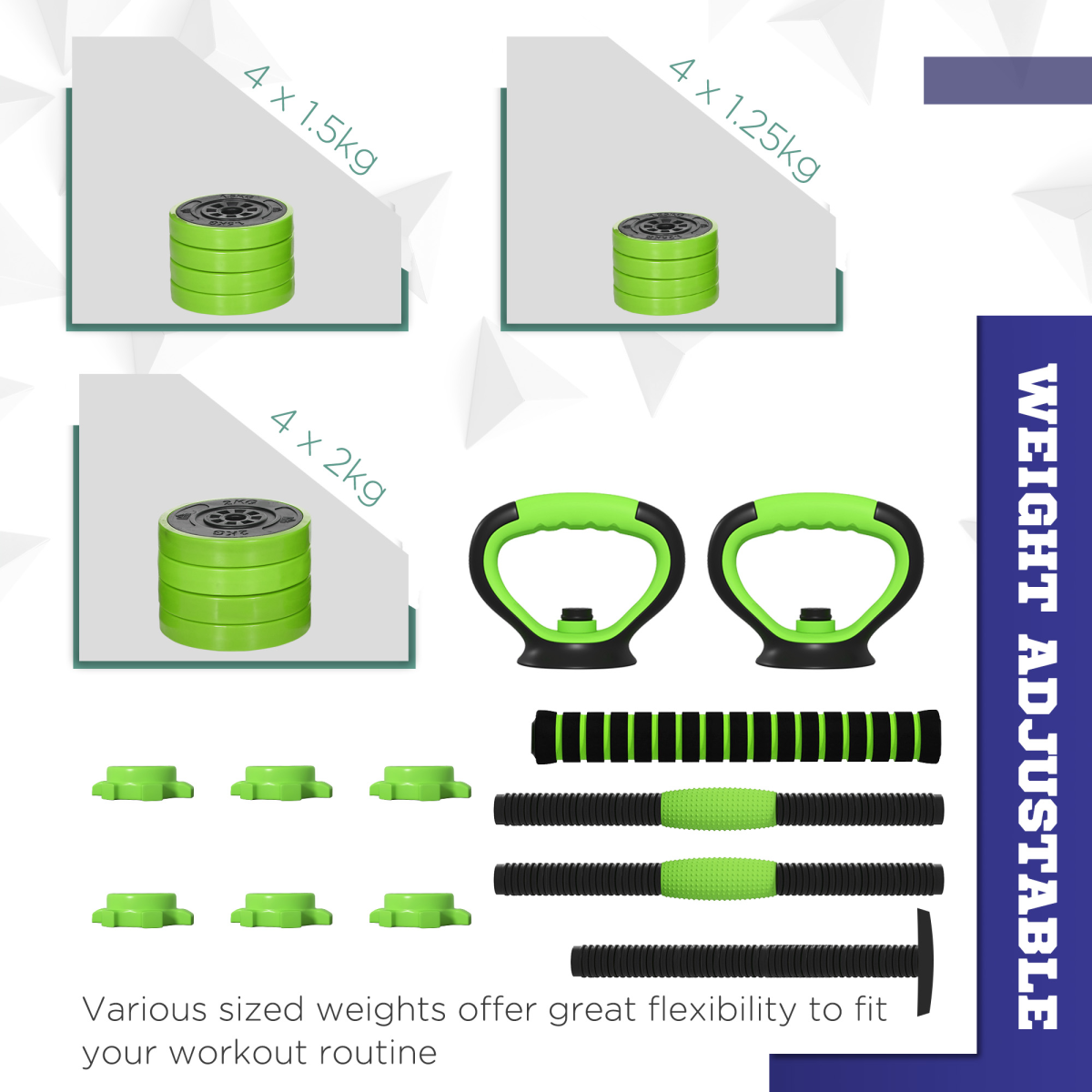 SPORTNOW 4-in-1 Weight Set, 20kg – Dumbbells, Barbell, Kettlebell & Push Up Stand for Home Gym, Green