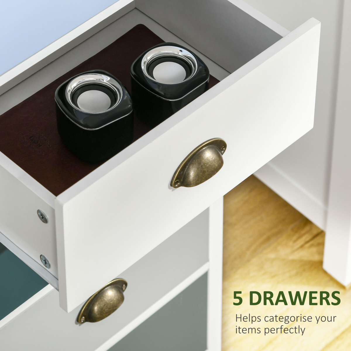 HOMCOM 5-Drawer Chest of Drawers with Bronze-Tone Metal Handles – Bedroom and Hallway Storage