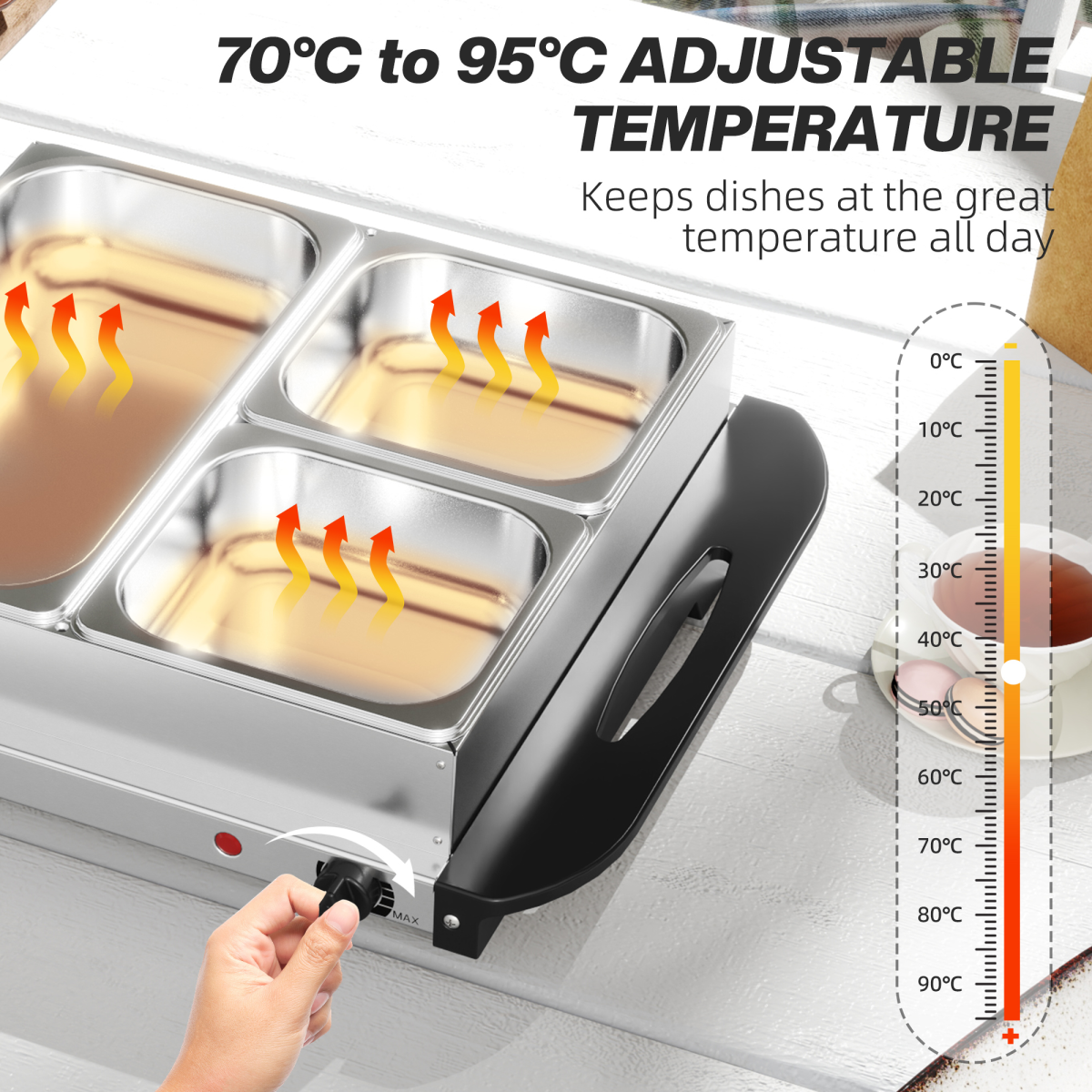 HOMCOM 6L Electric Food Warmer Buffet Server with 3 Lidded Trays & Warming Plate – Party Catering