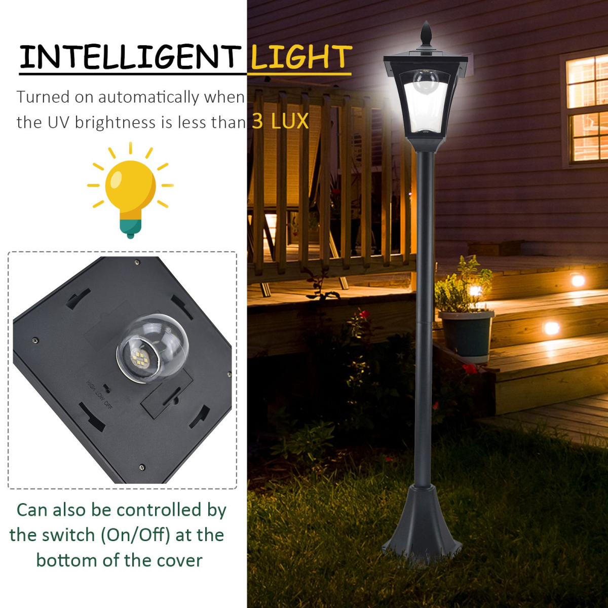Outsunny Solar Lamp Post, 160cm, IP44 – Black