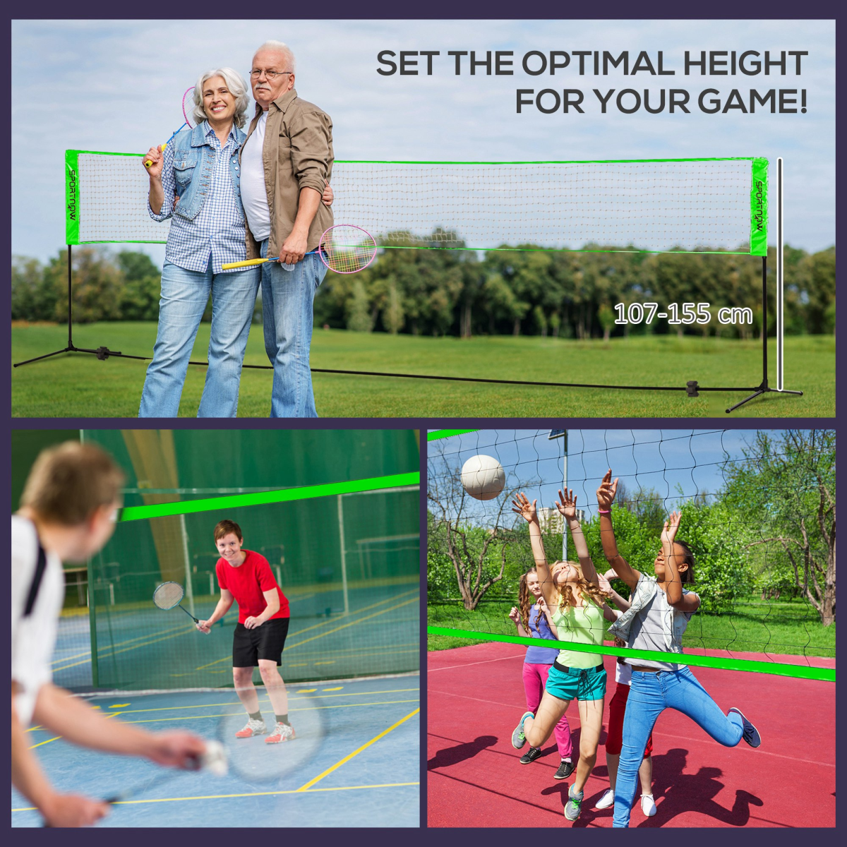SPORTNOW Badminton Net Set with Height Adjustable Net, Rackets & Balls – Pickleball & Volleyball Garden Game