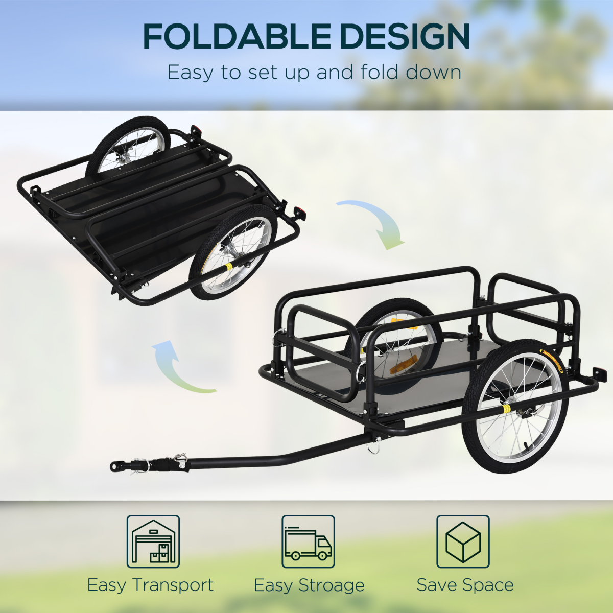 HOMCOM Folding Bike Cargo Trailer with Hitch & Steel Frame – Extra Carrying Capacity, Black