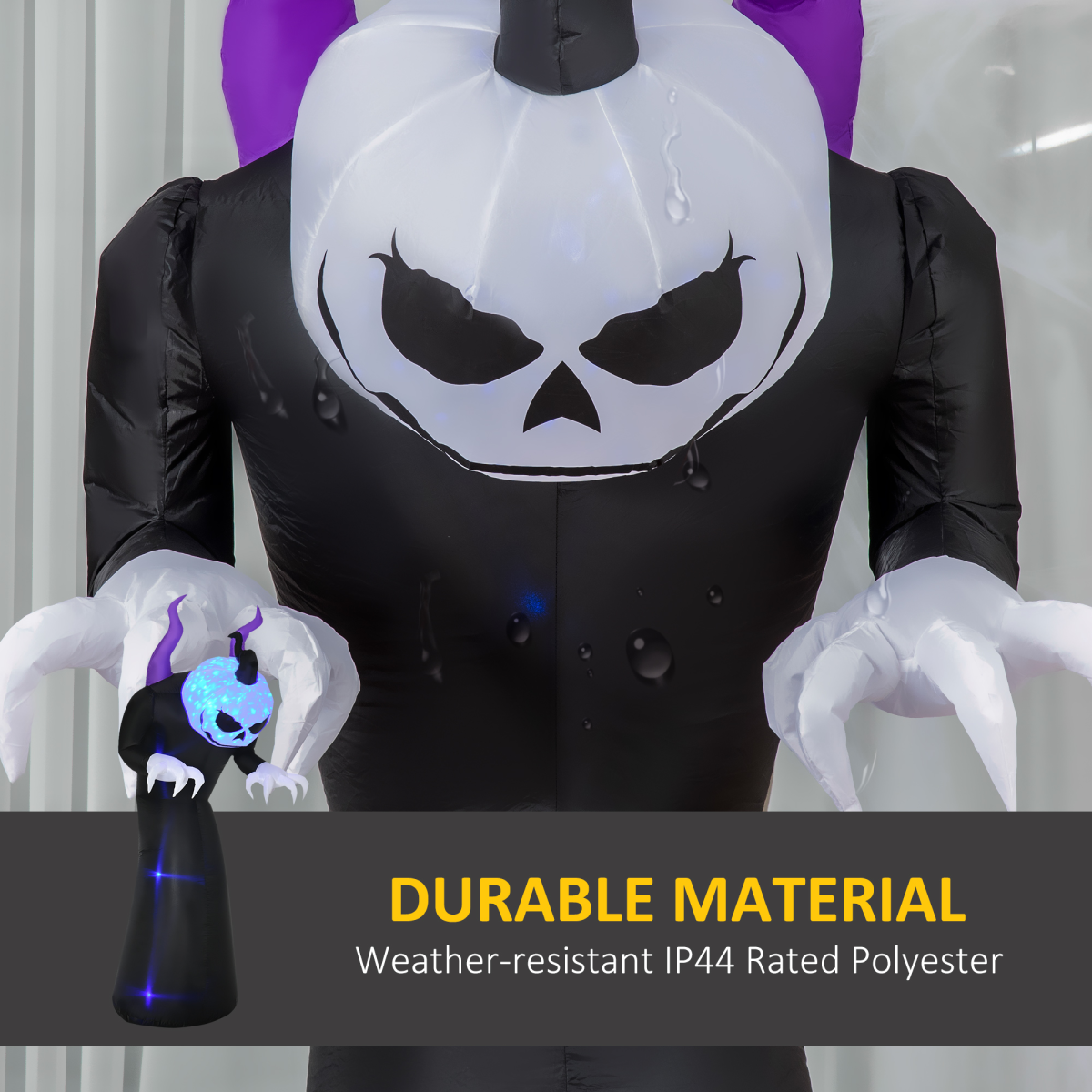 HOMCOM 7ft Inflatable Halloween Ghost with Horns and Flame Effect – Blow-Up Outdoor LED Display