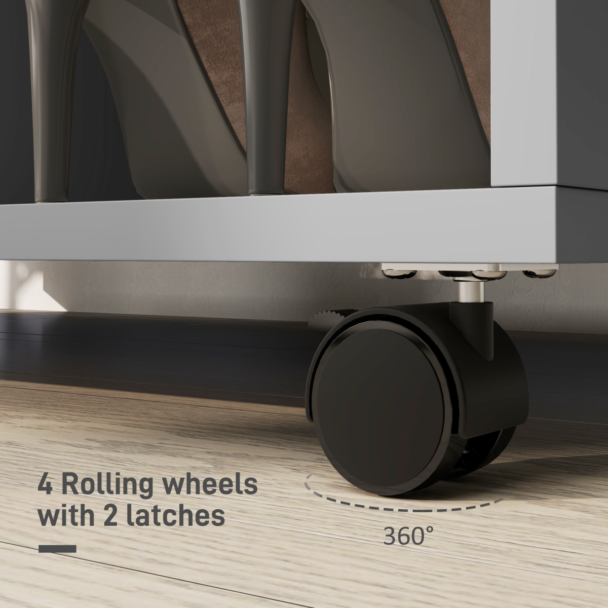 HOMCOM Rolling Open Wardrobe with Hanging Rail & 3 Shelves – Clothes Storage on Wheels, Grey
