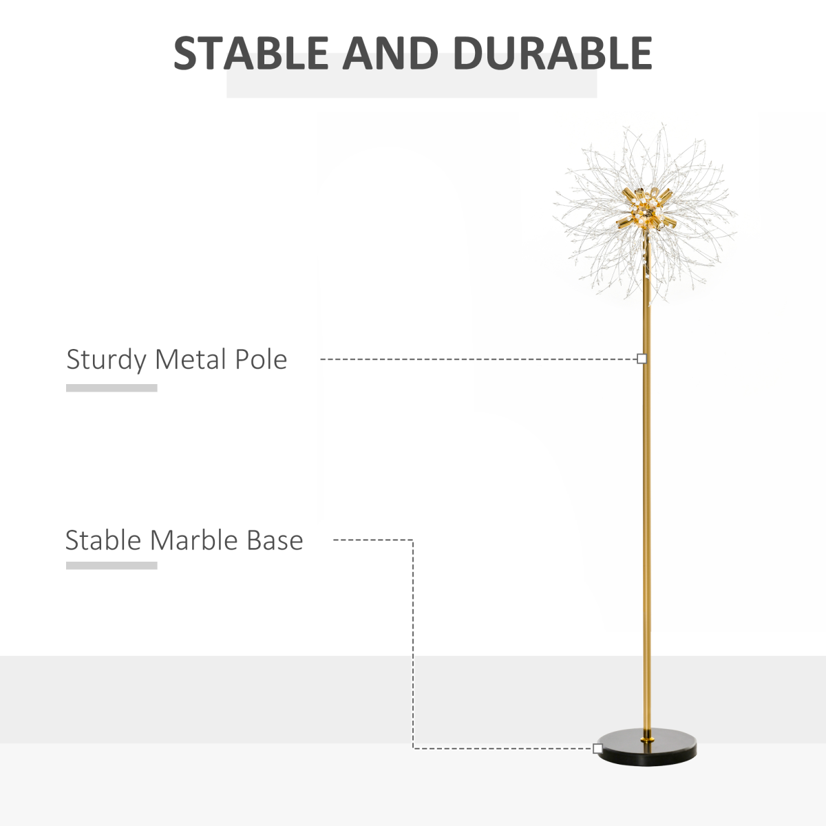 HOMCOM Modern Dandelion Floor Lamp with 8 G9 Lights – Sculptural Statement Lighting for Bedrooms & Lounges