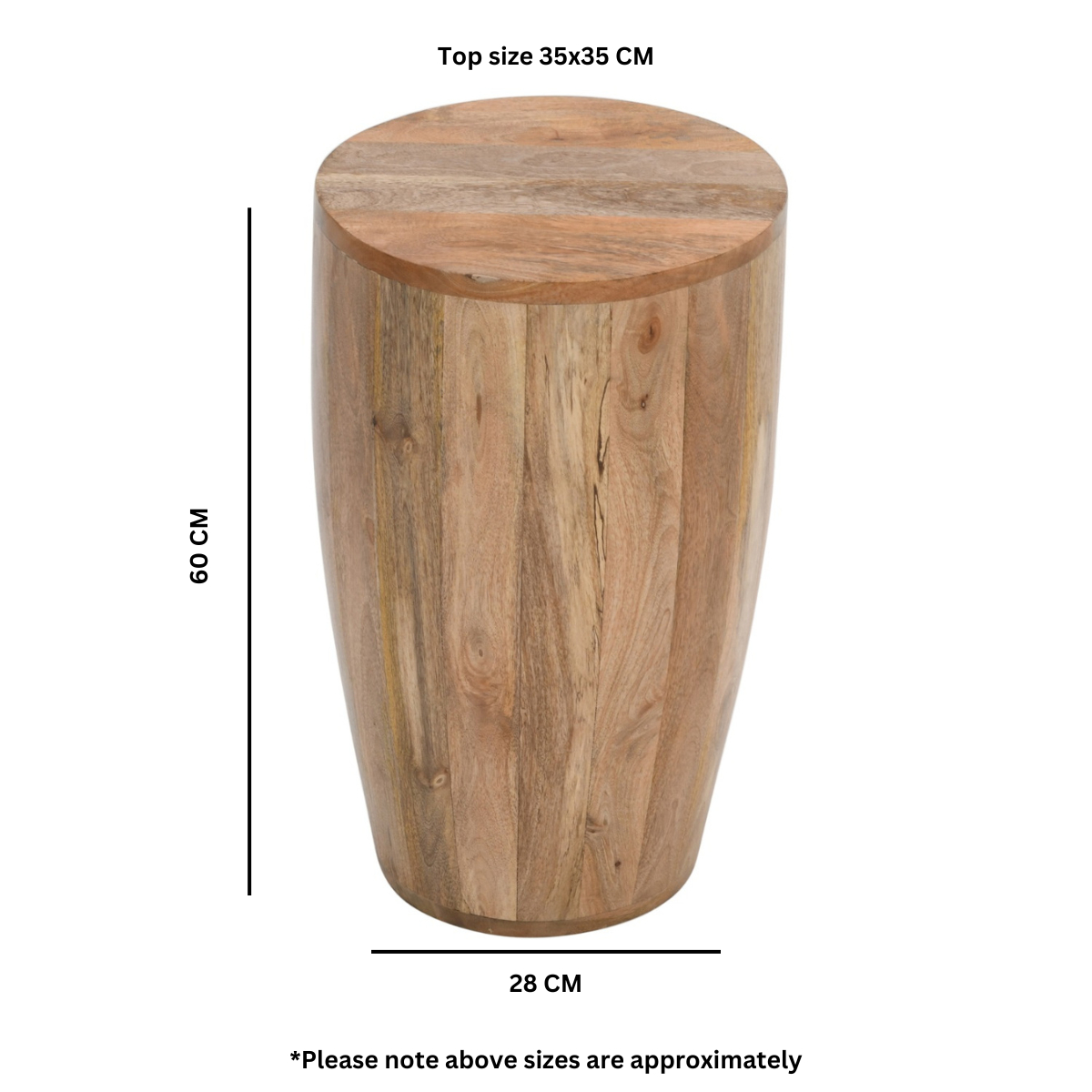 Surrey Handmade Drum Side Table in Solid Mango Wood – Eco-Sourced Natural Timber Sofa & Bedside Table