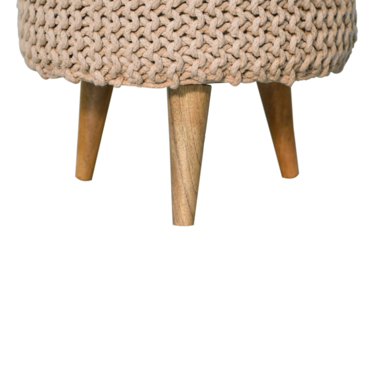 Artisan Furniture Keeva Round Footstool with Woven Top & Oak-Ish Nordic Legs – Light, Compact Seat, Beige