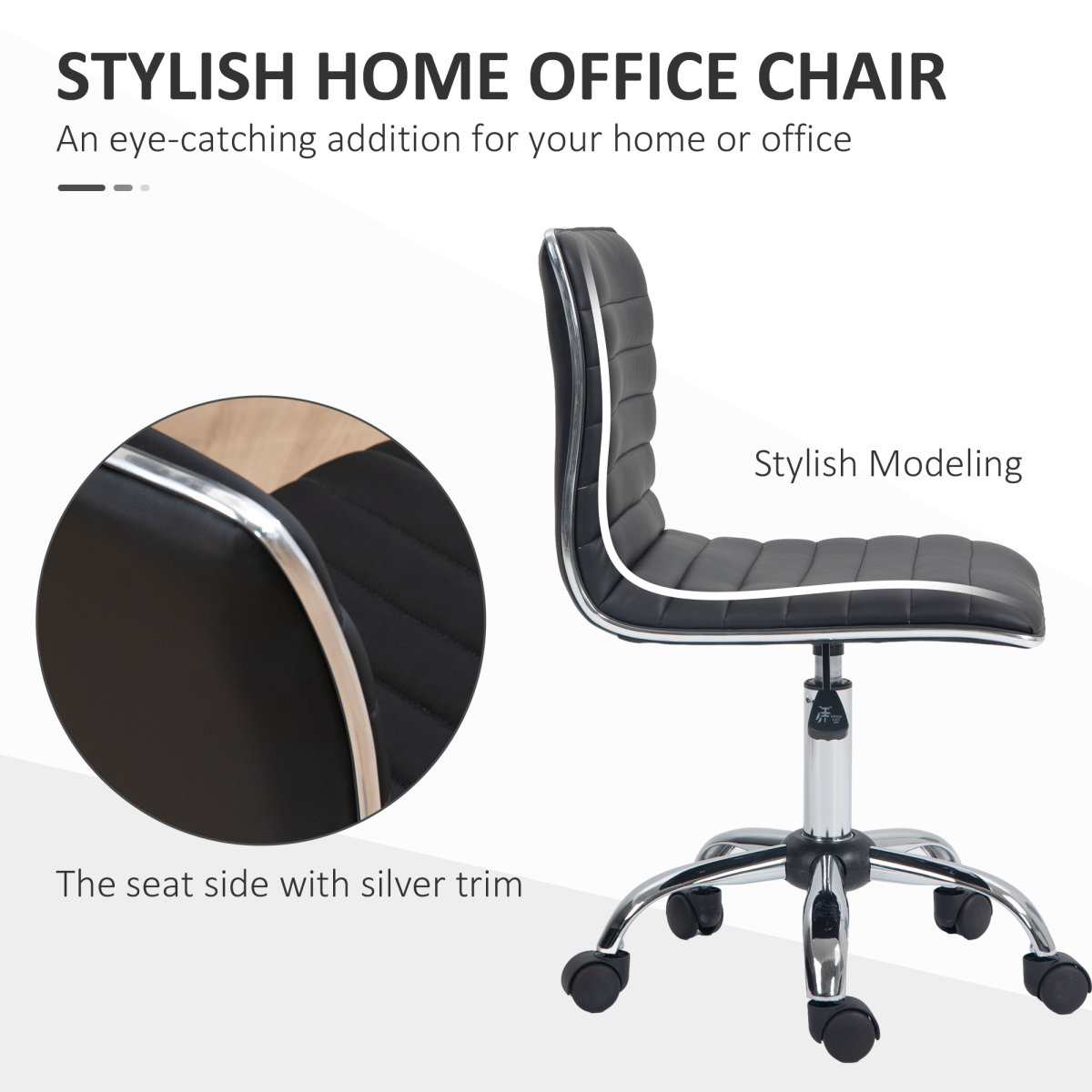 HOMCOM Armless Mid-Back Office Chair with 360° Swivel & Height Adjustment – PU Leather Desk Chair, Black