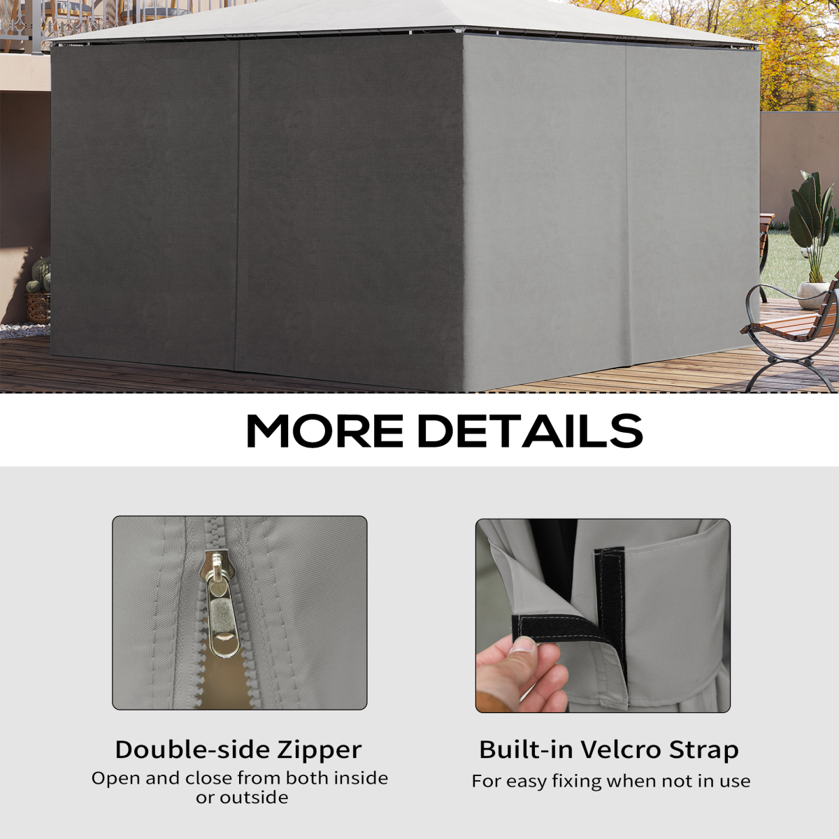 Outsunny 4-Pack Gazebo Privacy Sidewalls for 3x4m Gazebos with Double-Sided Zips & Hooks – Light Grey