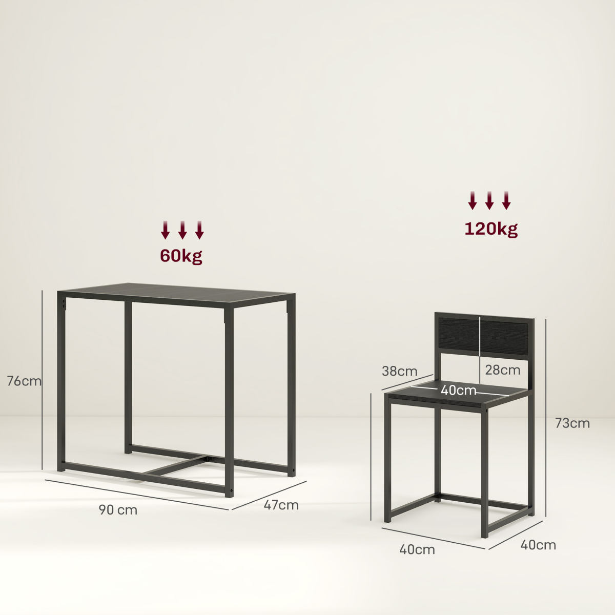 HOMCOM 3 Piece Metal Frame Dining Table & Stool Set – Compact Kitchen Dining for Two, Black