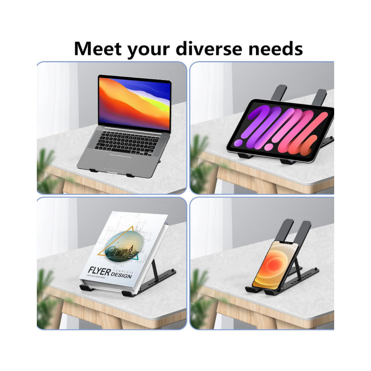 Portable Adjustable Laptop Stand with 7 Height Settings – Foldable Aluminium Alloy Notebook Holder, Black