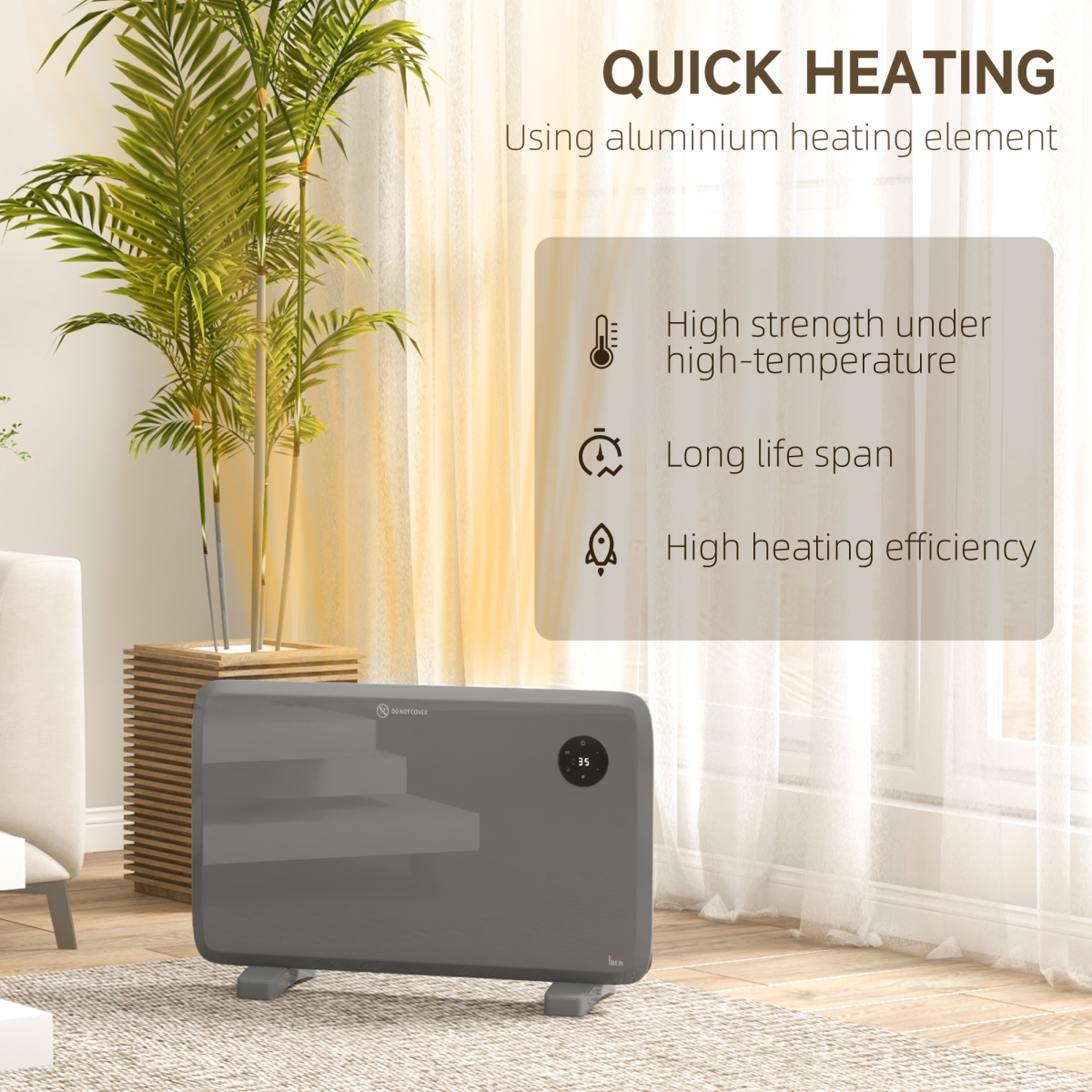 HOMCOM 1200W Quiet Electric Convector Heater with LED Display – Freestanding or Wall-Mountable, Grey