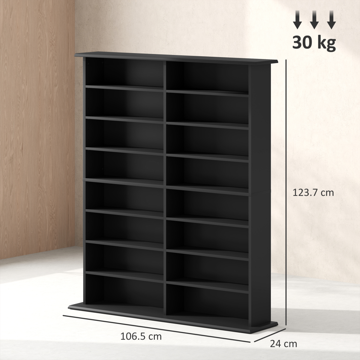 HOMCOM CD and DVD Storage Tower – Holds 720 CDs or 396 DVDs/Blu-rays, Black