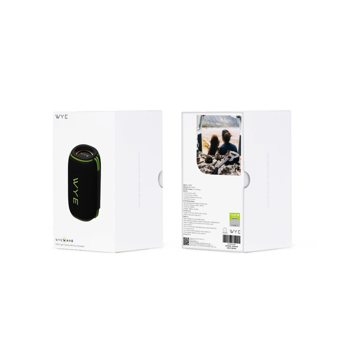 Wye 10W High Fidelity Wireless Speaker with RGB Lighting & IPX6 Waterproofing – Hands-Free Calling, Black