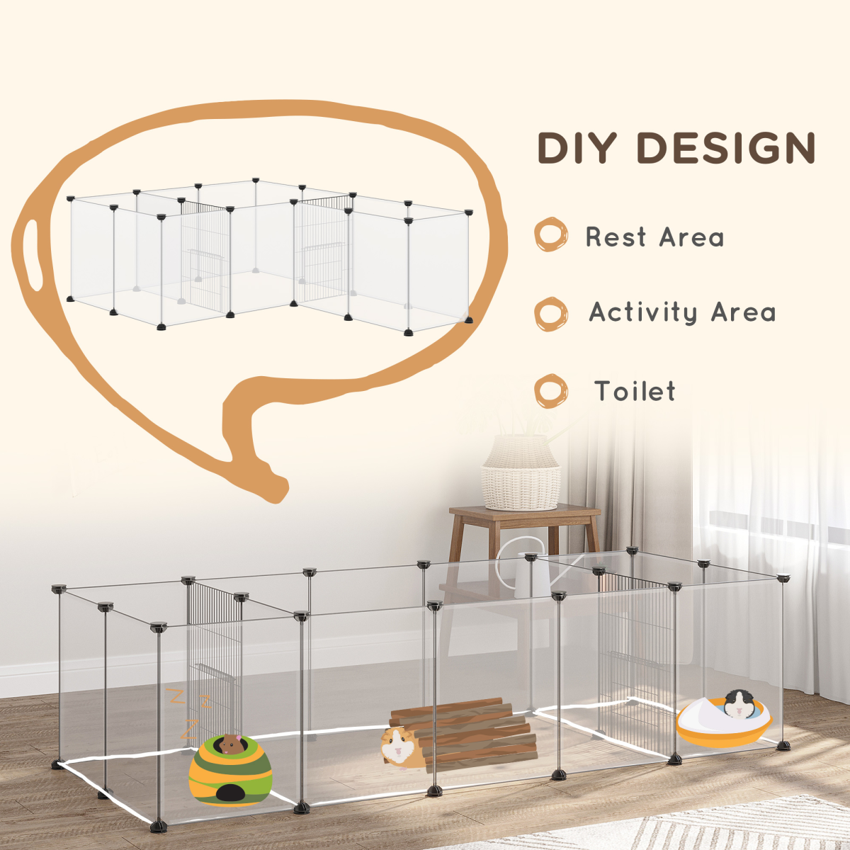 PawHut 18-Panel DIY Small Animal Playpen with Connectors – Pet Cage for Guinea Pigs and Hedgehogs