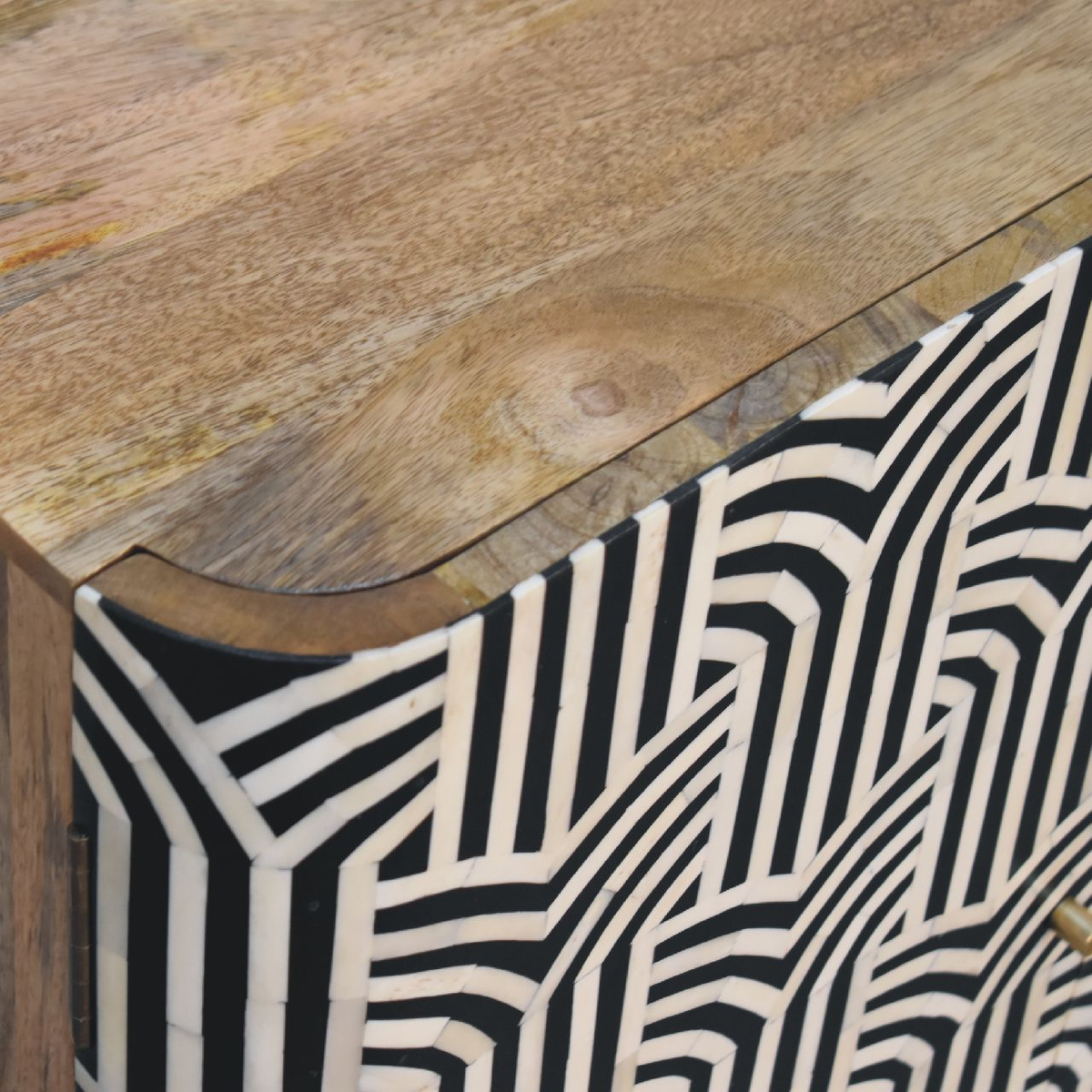 Artisan Furniture Solid Wood Edessa Bone Inlay Cabinet with 2 Shelves and Nordic Legs – Boho Style, Black & White