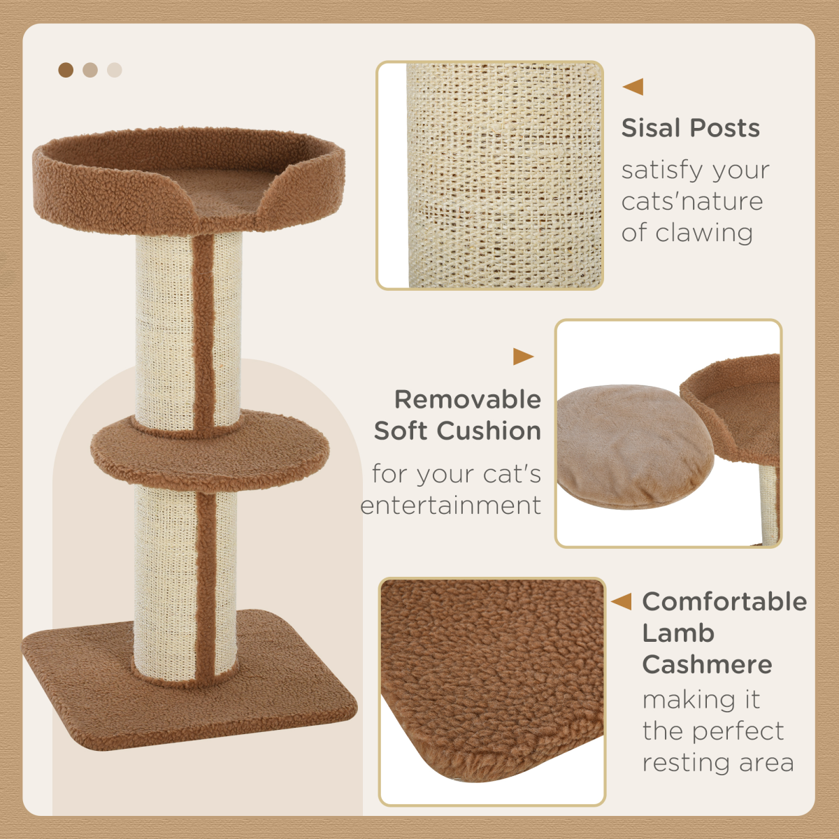 91cm Cat Tree with Plush Top Perch, Sisal Scratching Posts and Middle Perch – Kitten Activity Tower