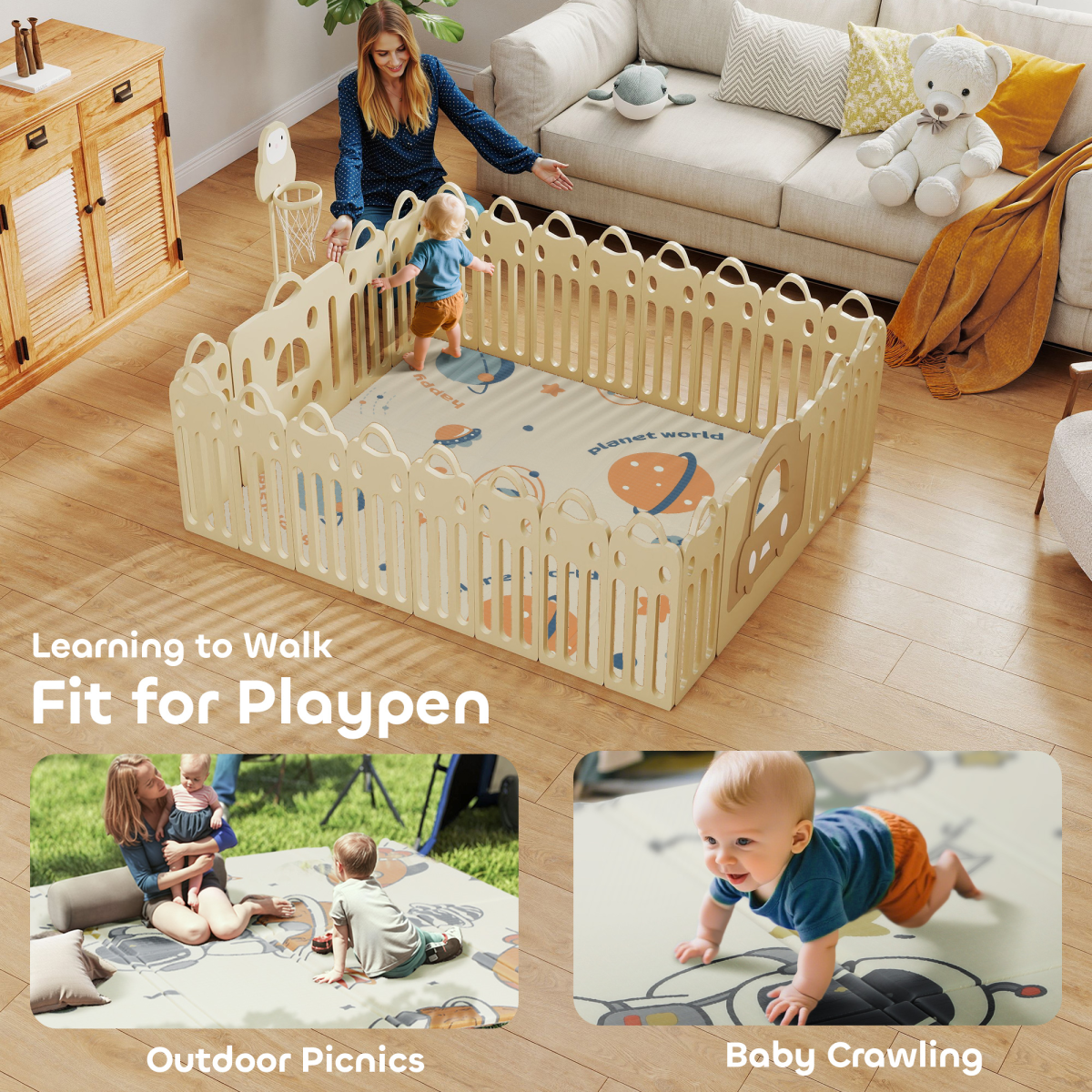 Foldable Baby Play Mat – Reversible Space Foam Crawling Mat, 177 x 146 cm