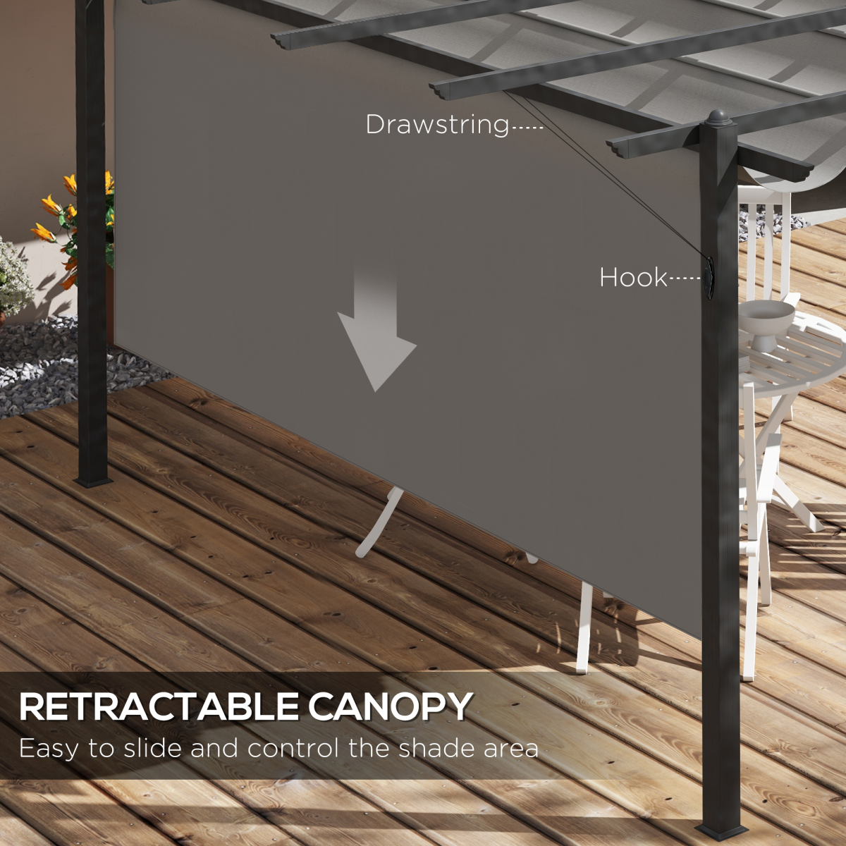 Outsunny 4x3m Aluminium Pergola Gazebo with Retractable Roof – Rust-Resistant Garden Shelter, Grey