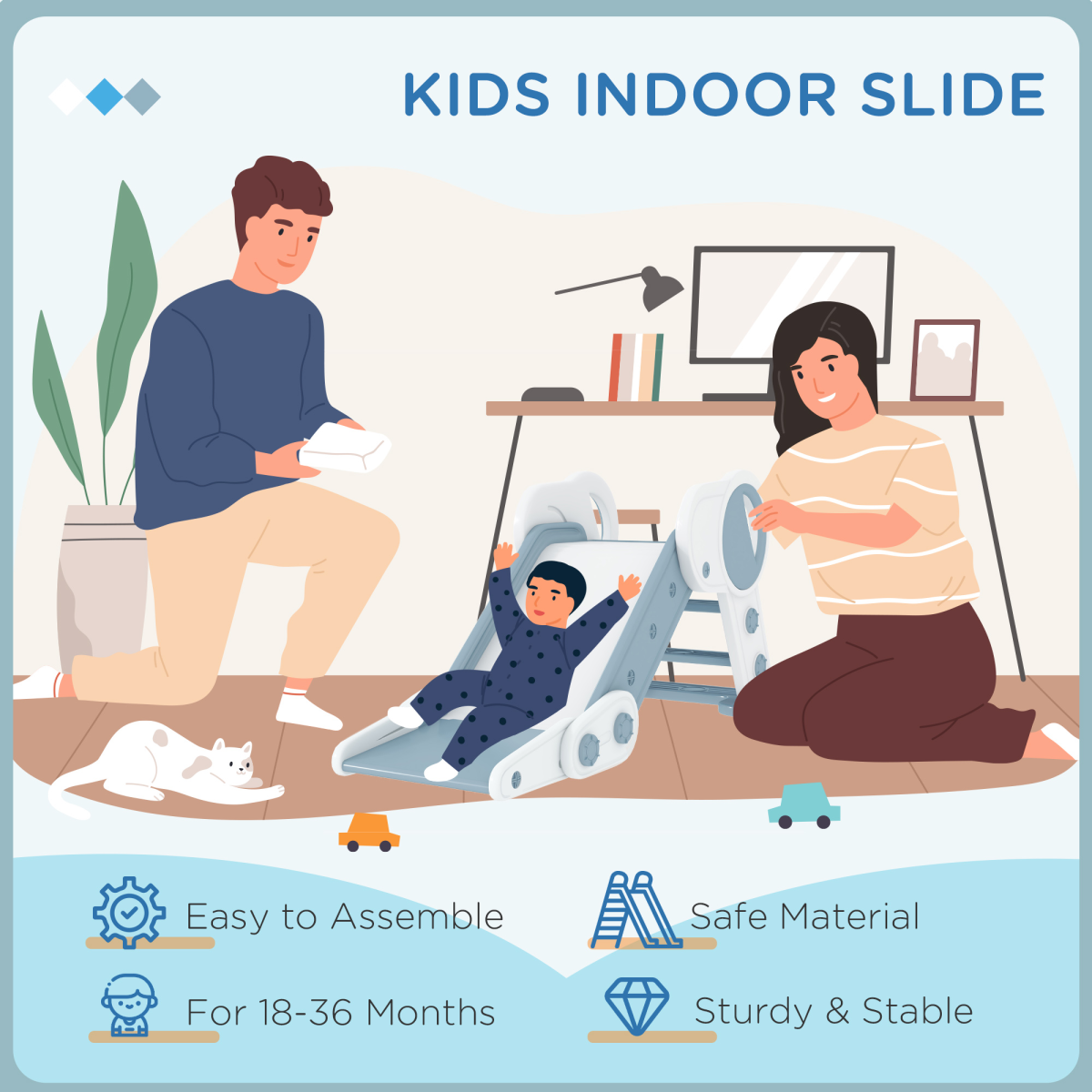 AIYAPLAY Foldable Baby Slide with Non-Slip Safety Ladder – Toddler Slide for Indoor & Outdoor Use, Grey