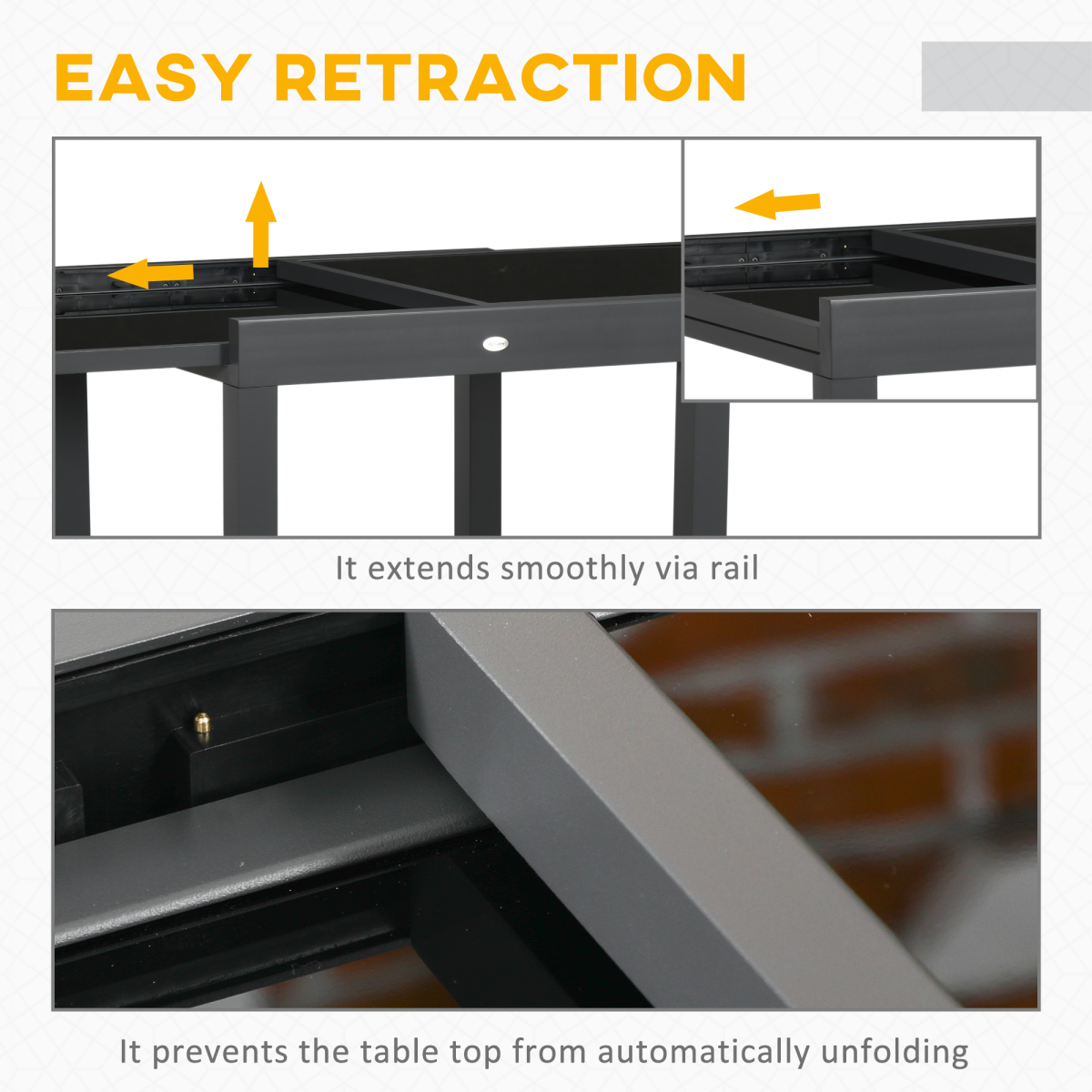Outsunny Extendable Outdoor Dining Table with Aluminium Frame & Tempered Glass Top – Patio Table, Black