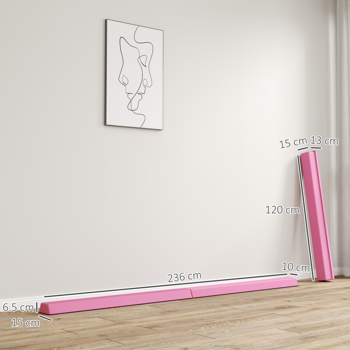 SPORTNOW 7.7FT Folding Gymnastics Balance Beam with EVA Foam Core and Anti-Slip Base – Training Beam, Pink