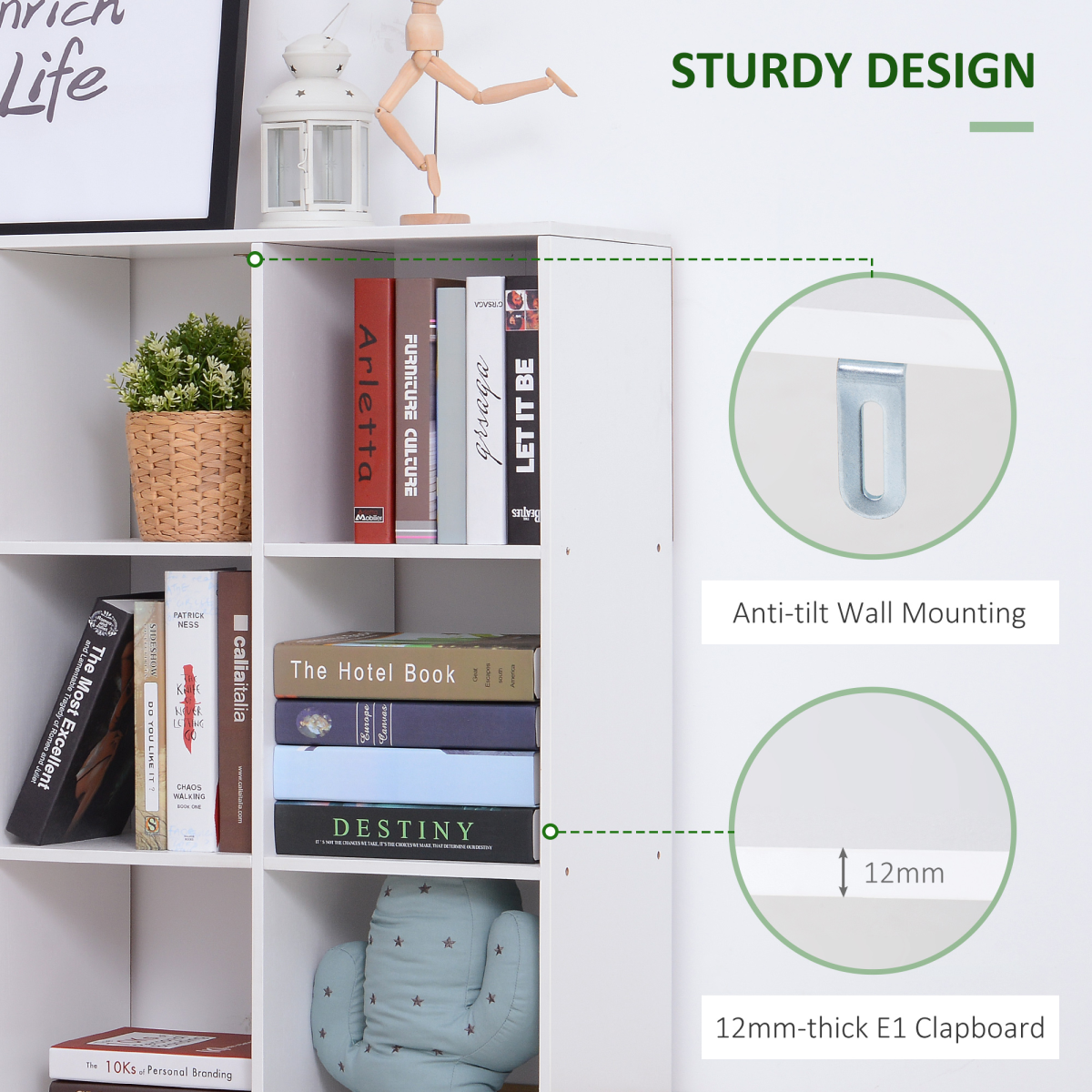 9 Cube Storage Unit Bookcase with Display Shelves, Chipboard – Versatile Home Organiser, White