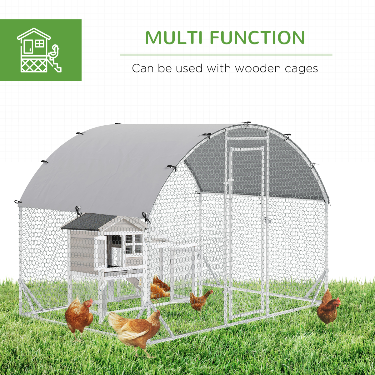 PawHut Galvanised Steel Chicken Run with Canopy Cover and Lockable Door – 2.8 x 1.9 x 2 m Hen House