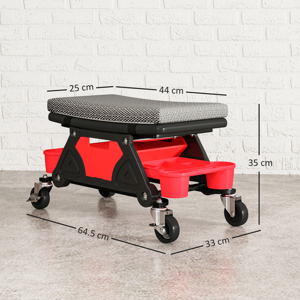 HOMCOM Rolling Mechanic Stool with Tool Trays, Drawer & Padded Seat – 135kg Capacity Workshop Stool, Black